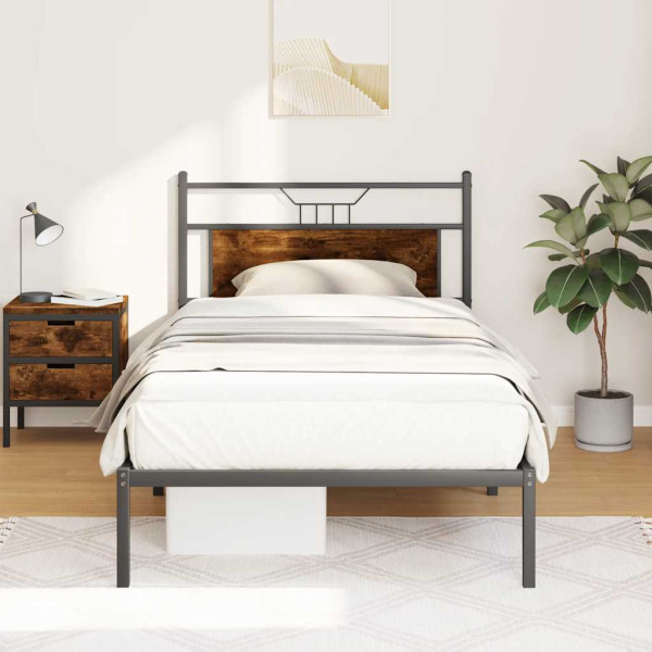 Estructura de cama sin colchón madera roble ahumado 100x190 cm Estructura de cama sin colchón madera roble ahumado 100x190 cm D