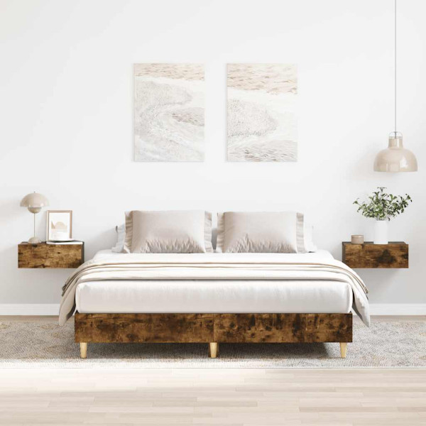 Estructura de cama sin colchón madera roble ahumado 150x200 cm Estructura de cama sin colchón madera roble ahumado 150x200 cm D