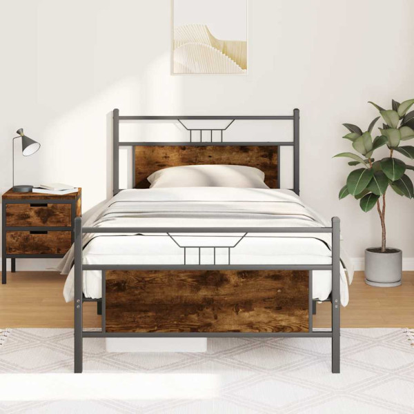 Estructura de cama sin colchón roble ahumado 107x203 cm Estructura de cama sin colchón roble ahumado 107x203 cm D