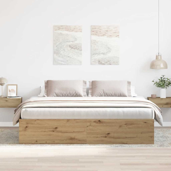 Estructura de cama sin colchón roble artesanal 200x200 cm D