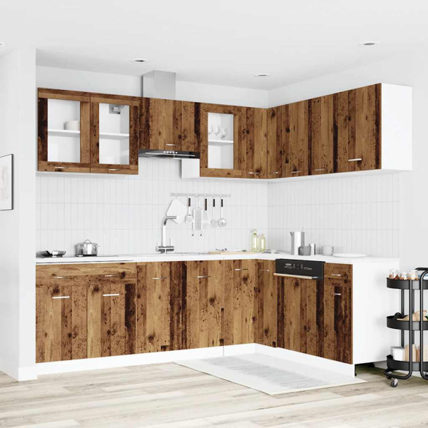 Mueble de cocina 11 piezas madera contrachapada madera vieja Mueble de cocina 11 piezas madera contrachapada madera vieja D