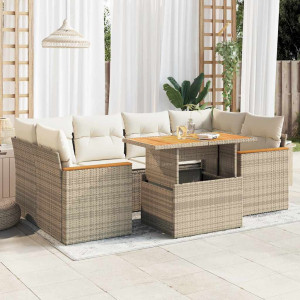 Set sofás jardín y cojines 6 pzas ratán sintético acacia beige D