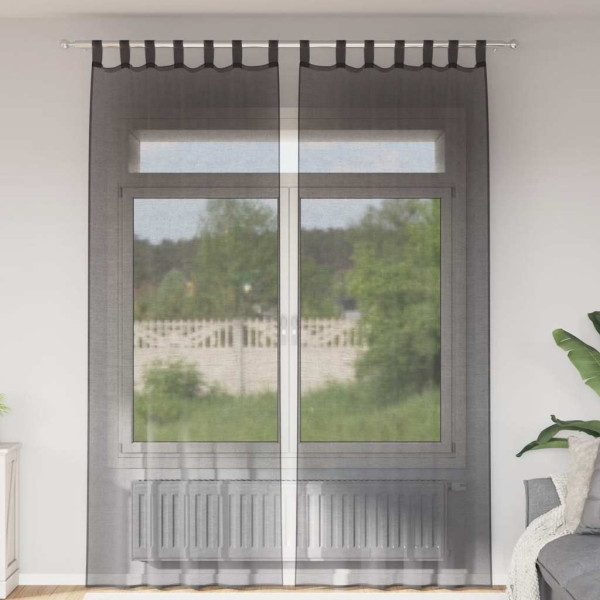 Cortinas de gasa con bolsillos para varillas 2 uds. negro Cortinas de gasa con bolsillos para varillas 2 uds. negro D