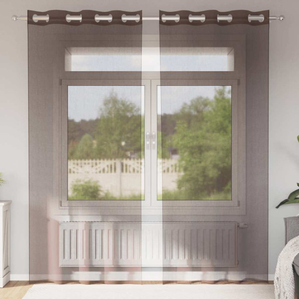 Cortinas de gasa con ojales 2 uds marrón 140x245 cm D