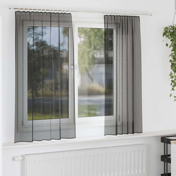 Cortinas de gasa con trabillas 2 uds. negro Cortinas de gasa con trabillas 2 uds. negro D