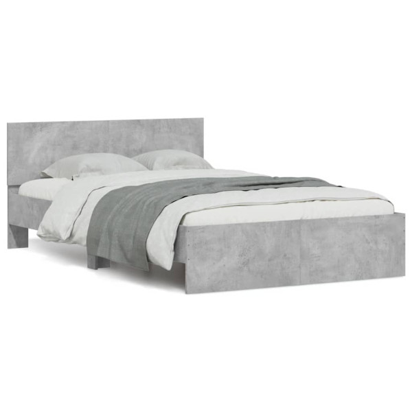 Estructura de cama cabecero y luces LED gris hormigón 140x190cm D