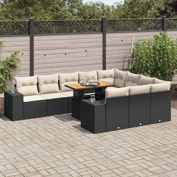 Set sofás jardín y cojines 10 pzas ratán sintético acacia negro Set sofás jardín y cojines 10 pzas ratán sintético acacia negro D