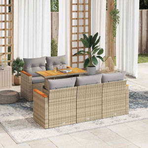 Set sofás jardín y cojines 6 pzas ratán sintético acacia beige D