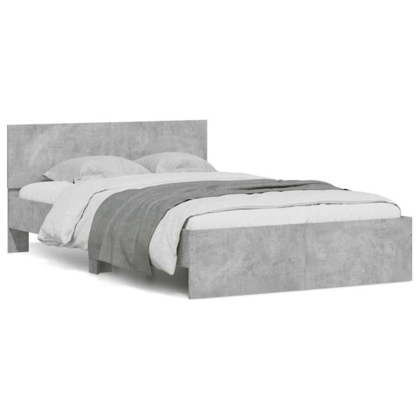 Estructura de cama cabecero y luces LED gris hormigón 135x190cm D