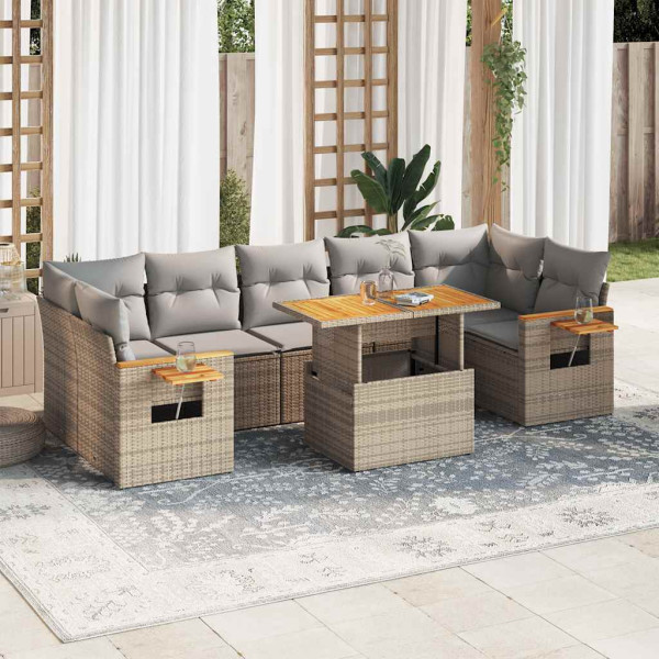 Set sofás jardín y cojines 8 pzas ratán sintético acacia beige Set sofás jardín y cojines 8 pzas ratán sintético acacia beige D