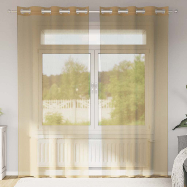 Cortinas de gasa con ojales 2 uds arena Cortinas de gasa con ojales 2 uds arena D
