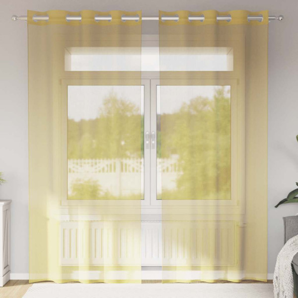 Cortinas de gasa con ojales 2 uds amarillo Cortinas de gasa con ojales 2 uds amarillo D