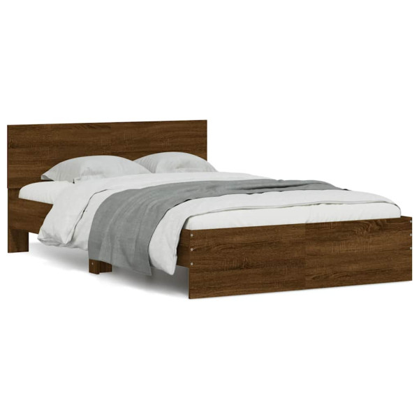 Estructura de cama cabecero y luces LED marrón roble 140x190 cm Estructura de cama cabecero y luces LED marrón roble 140x190 cm D