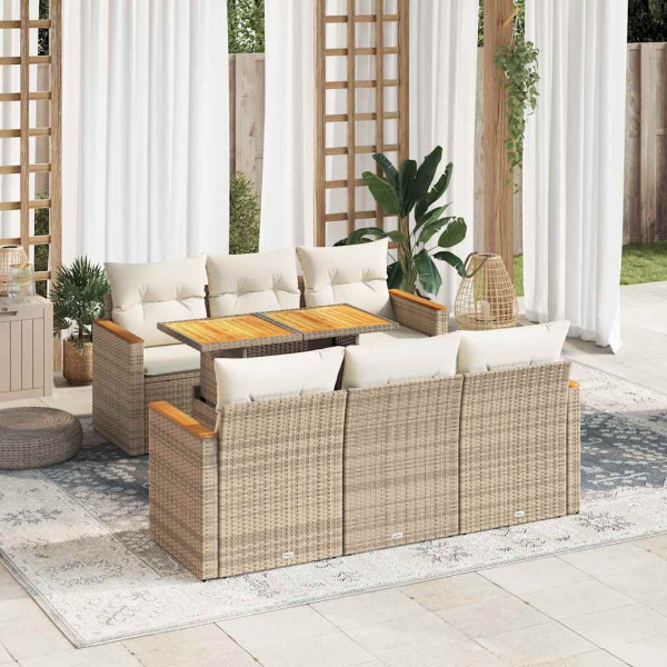 Set sofás jardín y cojines 7 pzas ratán sintético acacia beige D