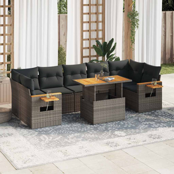Set sofás jardín y cojines 8 pzas ratán sintético acacia gris Set sofás jardín y cojines 8 pzas ratán sintético acacia gris D