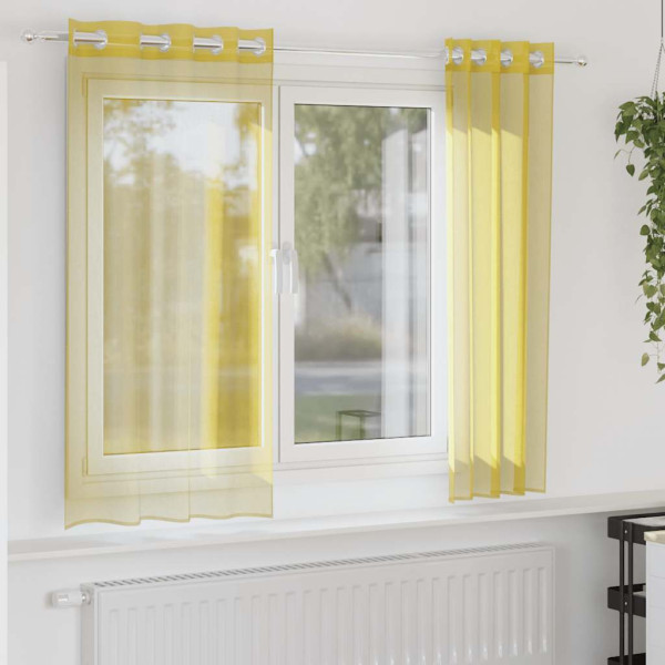 Cortinas de gasa con ojales 2 uds amarillo Cortinas de gasa con ojales 2 uds amarillo D