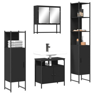 Juego de muebles de baño 4 pzas madera contrachapada negro D