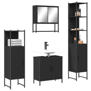 Juego de muebles de baño 4 pzas madera contrachapada negro D