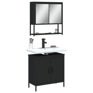 Juego de muebles de baño 2 pzas madera contrachapada negro D