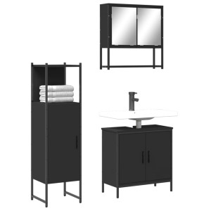 Juego de muebles de baño 3 pzas madera contrachapada negro D