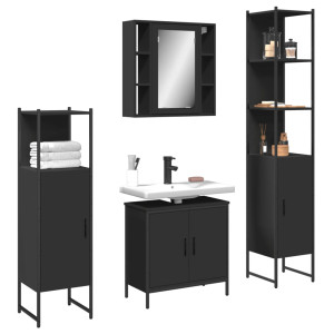 Juego de muebles de baño 4 piezas madera de ingeniería negro D