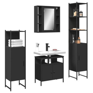 Juego de muebles de baño 4 piezas madera de ingeniería negro D