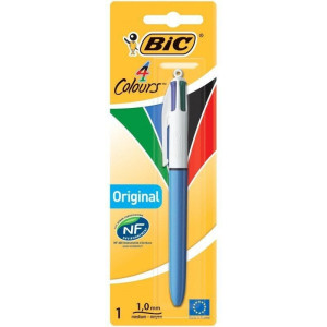 Caja de bolígrafos de tinta de aceite retráctil bic 4 colours original 802077/ 1 unidad/ 4 colores de tinta/ cuerpo color azul D