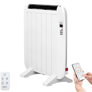 YOEVU - Radiador Eléctrico Bajo Consumo. 4 Elementos 900 W De Pared o Pie 3 Modos Temporizador Mando a Distancia Pantalla LED Bl D