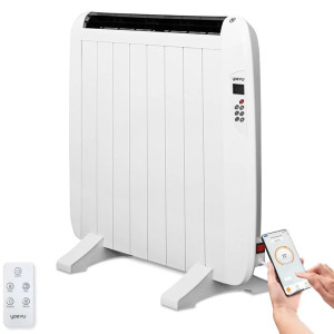 YOEVU Radiador Eléctrico Bajo Consumo. 8 Elementos 1200 W De Pared o Pie 3 Modos Temporizador Mando a Distancia Pantalla LED Bla D