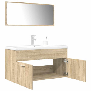 Set de muebles de baño 3 pzas madera contrachapada roble Sonoma D