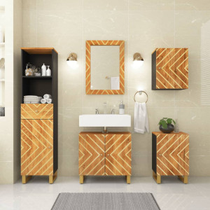 Juego muebles de baño 5 pzas madera maciza mango marrón y negro D