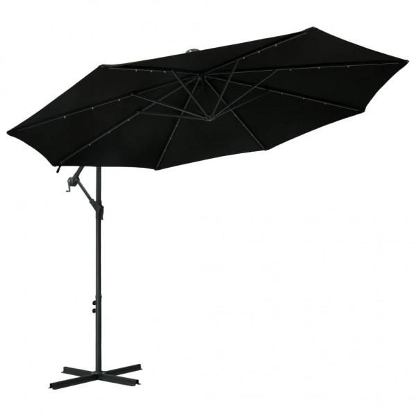 Guarda-chuva com luzes LED e poste de aço preto 300 cm D