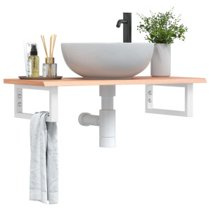 Estante de lavabo de pared de acero y madera maciza de roble D