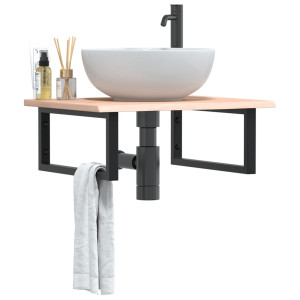 Estante de lavabo de pared de acero y madera maciza de roble D