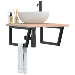 Estante de lavabo de pared de acero y madera maciza de roble D