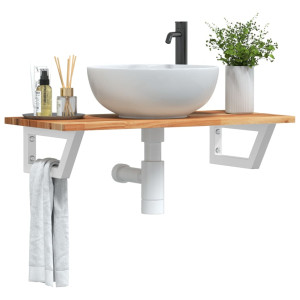 Estante de lavabo de pared acero y madera maciza de acacia D