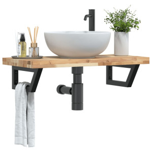 Estante de lavabo de pared acero y madera maciza de acacia D