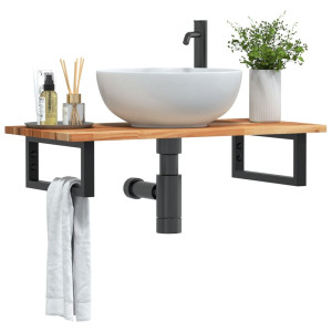 Estante de lavabo de pared acero y madera maciza de acacia D
