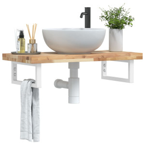 Estante de lavabo de pared acero y madera maciza de acacia D
