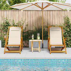 Sillas de playa plegables  2 pcs Crema Madera de Acacia y Textileno D