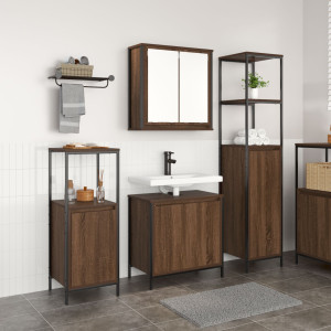 Juego de Muebles de Baño de 3 Piezas  de Madera de Roble Marrón D