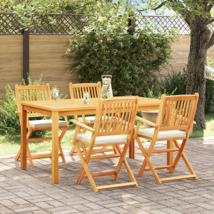 Sillas de Jardín Plegables  con Cojín Blanco 4pcs de Madera Maciza de Acacia D