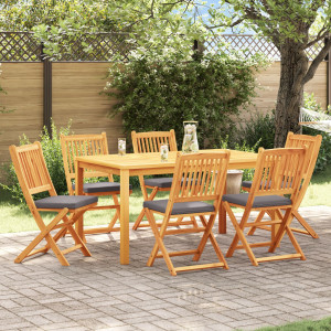 Sillas de jardín plegables  con cojín gris 6pcs de madera maciza de acacia D