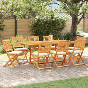 Sillas de jardín plegables  con cojín blanco 8 piezas de madera maciza de acacia D
