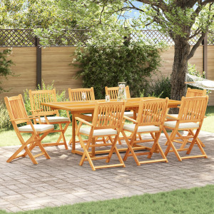 Sillas de jardín plegables  con cojín blanco 8 piezas de madera maciza de acacia D
