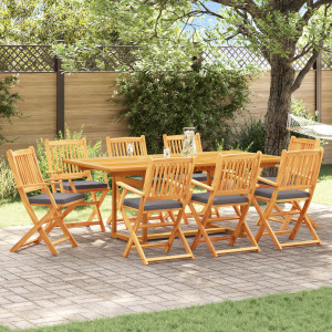 Sillas de jardín plegables  con cojín gris 8pcs de madera maciza de acacia D