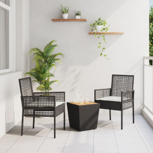 Conjunto de Bistro de Jardín de 3 Piezas  con Cojines Ratan de Polipropileno Negro D