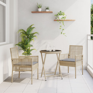 Conjunto de Bistro de Jardín de 3 Piezas  con Cojines Beige de Poliratán D