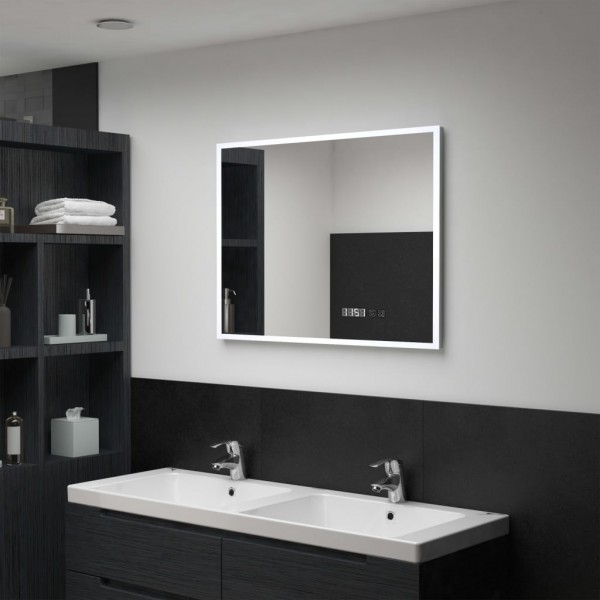 Espelho de casa de banho com LED. sensor táctil e relógio 80x60 cm D