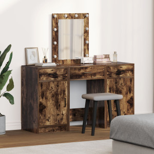 Set de tocador de 3 piezas  con LEDs en madera de roble ahumado D